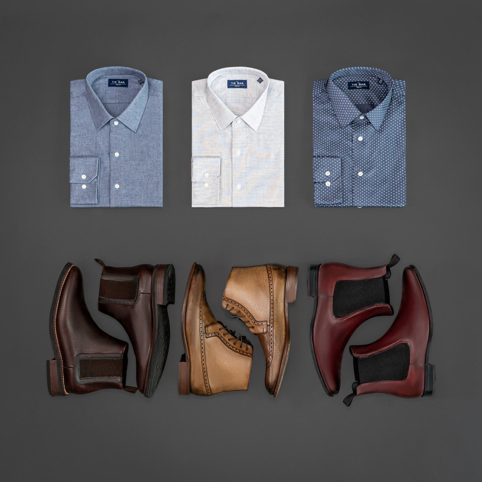 Packshot retouch — shirts flat-lay, clean background, texture preserved