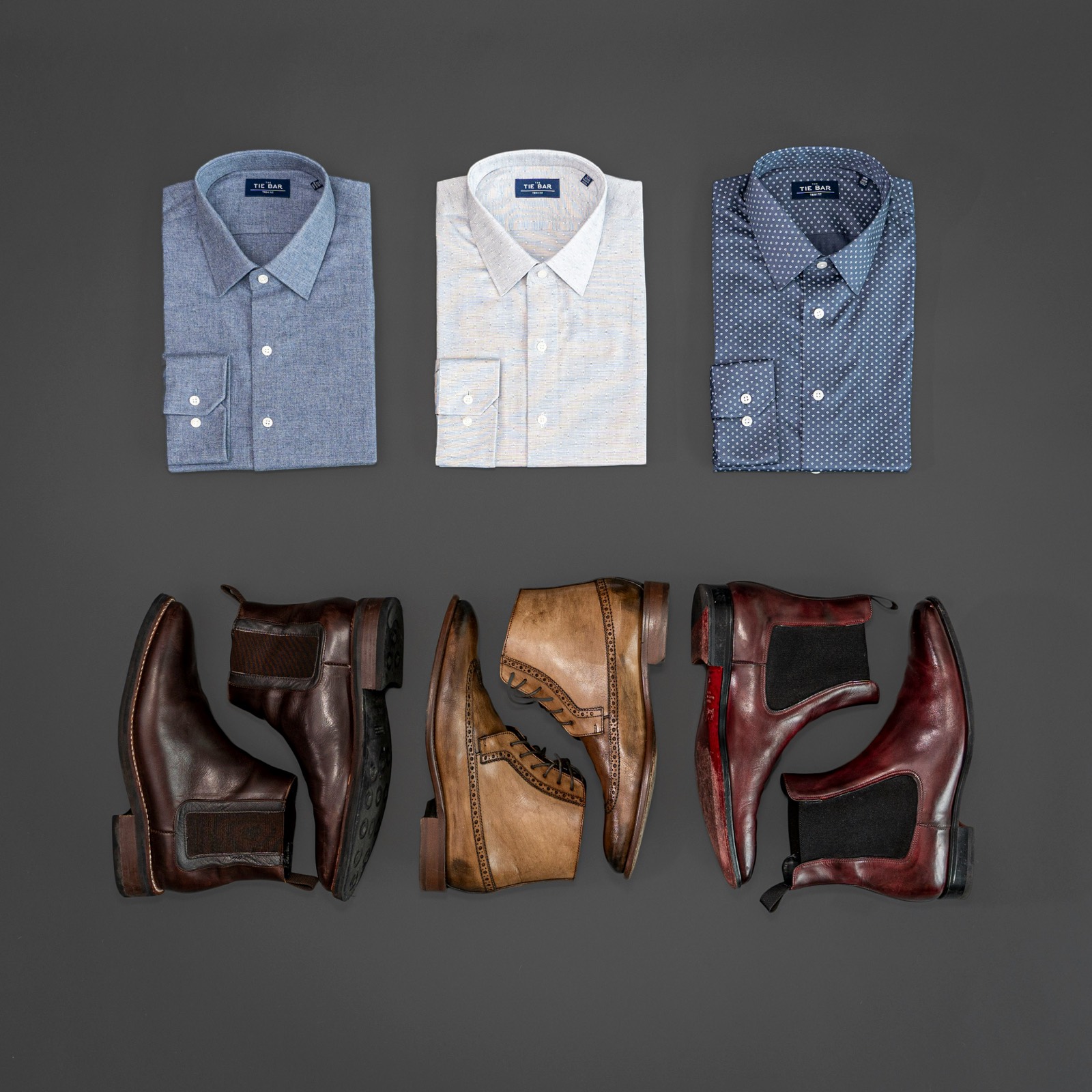 Packshot retouch — shirts flat-lay, clean background, texture preserved