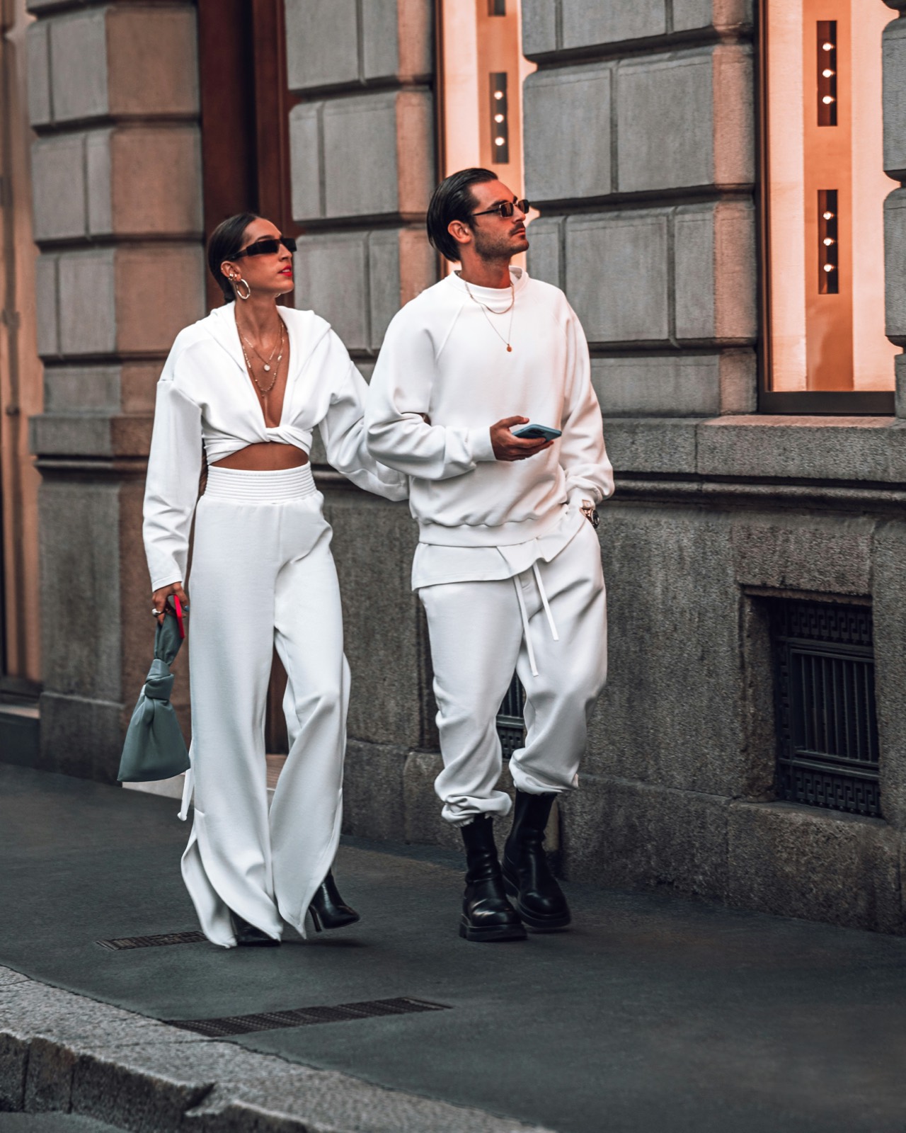 Editorial fashion retouch — two-model streetwear campaign visual