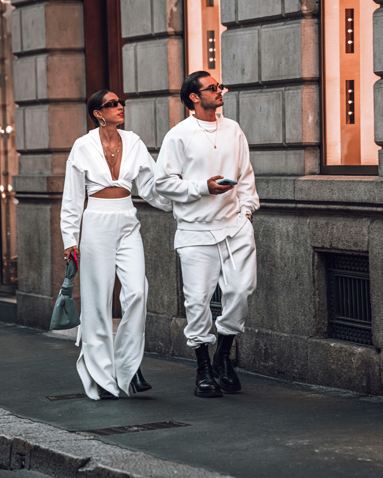 Editorial fashion retouch — two-model streetwear campaign visual